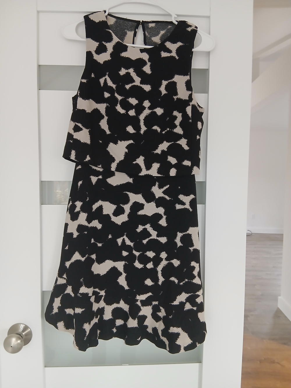 Banana Republic Black and Cream Patterned Midi Dress